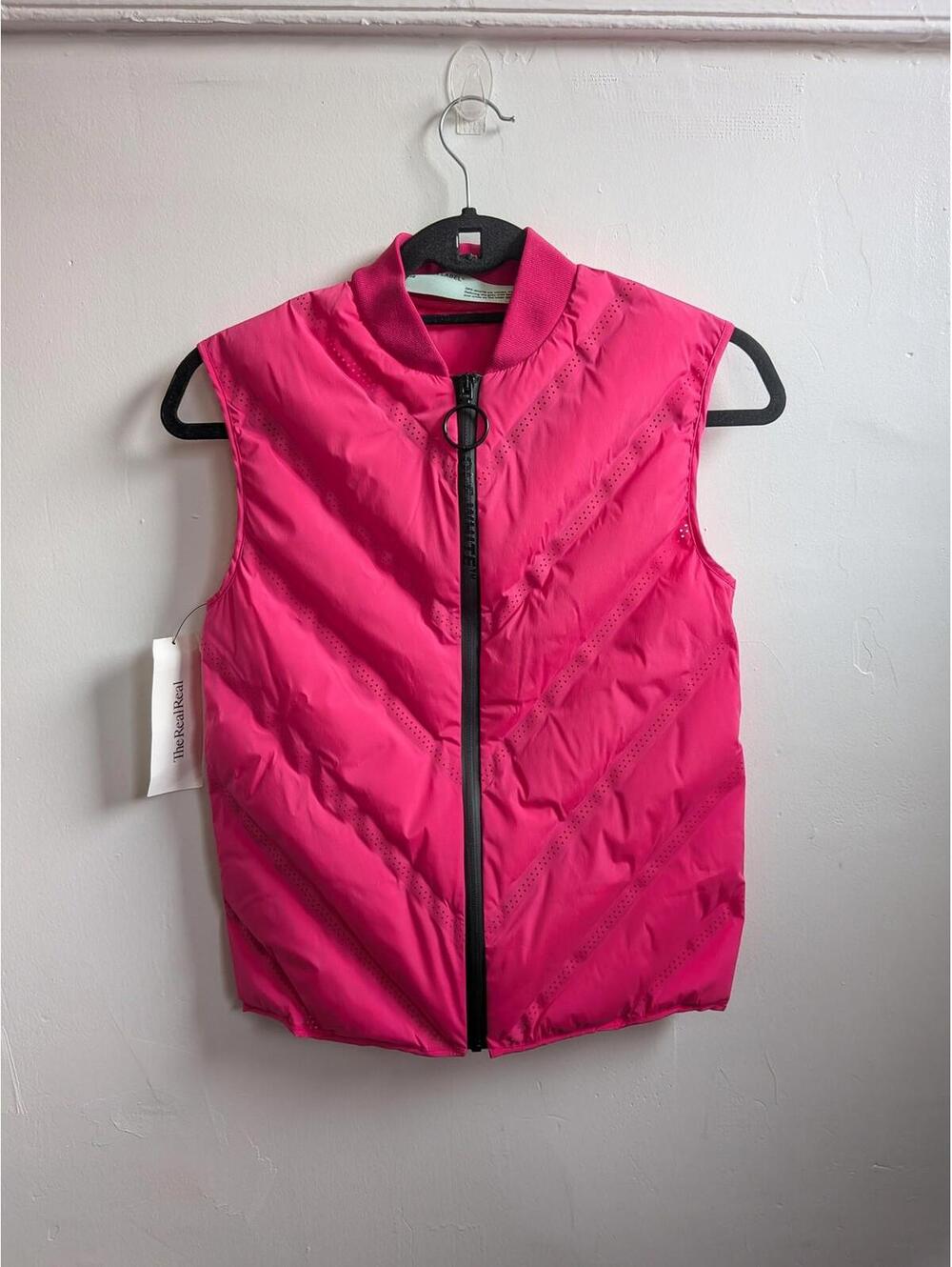 Off-White Quilted Vest Womens XS Pink Perforated Puffer Ring Zip Logo Collar